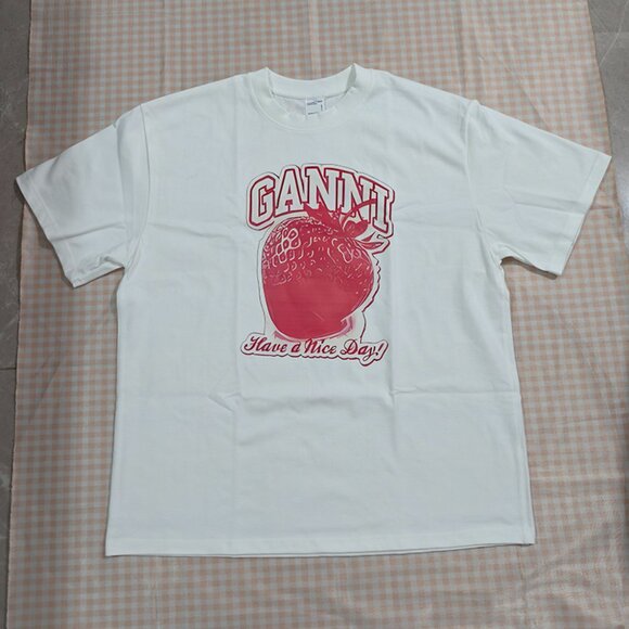 Ganni White Printed Short-Sleeved T-Shirt - Picture 1 of 5